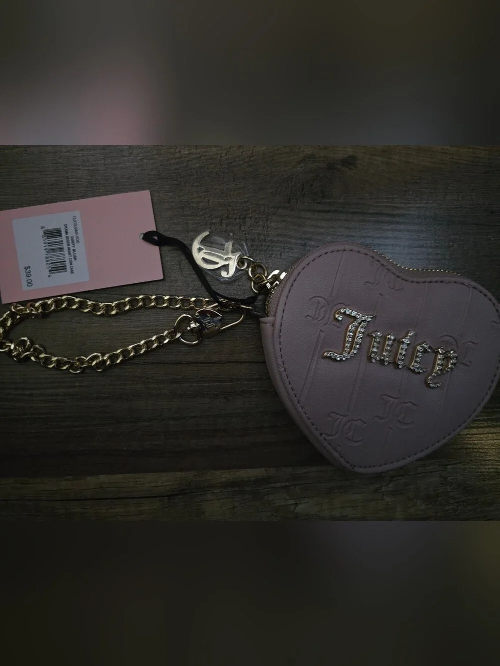 Juicy Couture Pink Heart Coin Pouch with Gold Chain